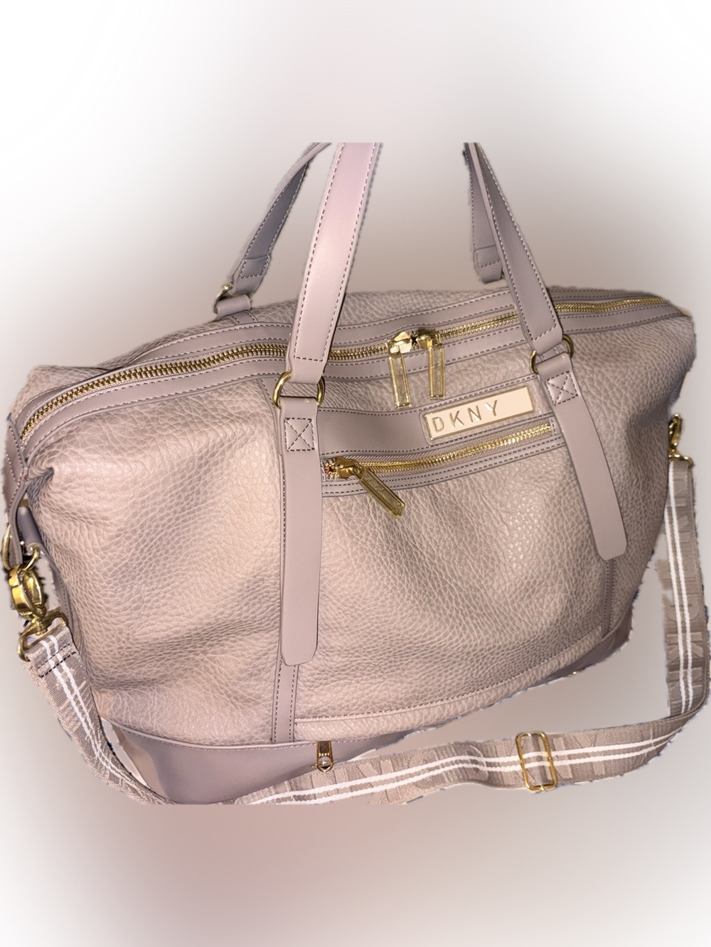 DKNY Pebbled Leather Shoulder Bag in Blush Taupe with Gold Hardware